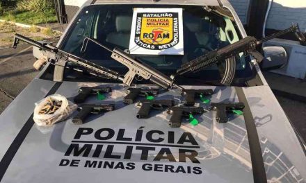 PM apreende fuzis e pistolas em um saco de ração em Ribeirão das Neves