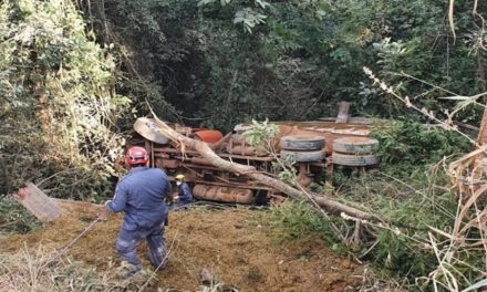 Casal fica ferido após caminhão cair em ribanceira na zona rural de Bom Despacho