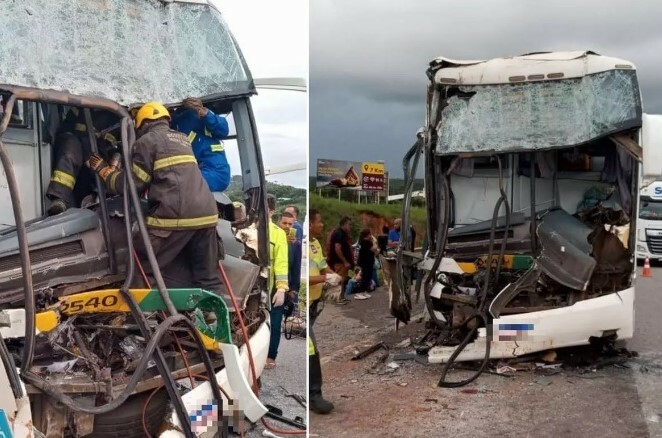 Oito passageiros ficam feridos em acidente envolvendo ônibus e carreta na BR-040
