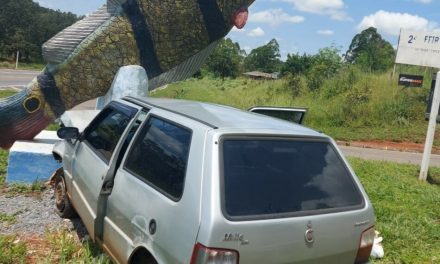 Para evitar acidente com outro carro, veículo colide contra monumento do Peixe, na MG-050