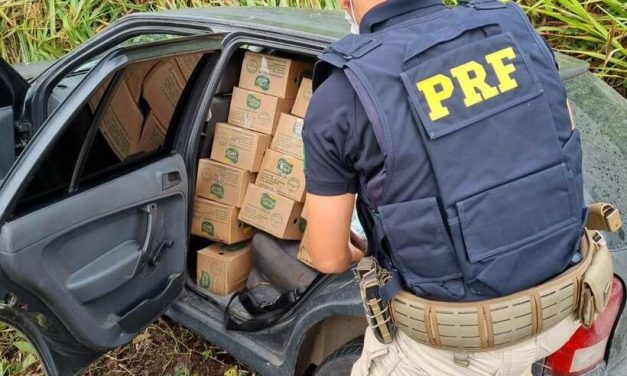 PRF recupera 81 caixas de queijo furtadas após carro se acidentar na BR-262