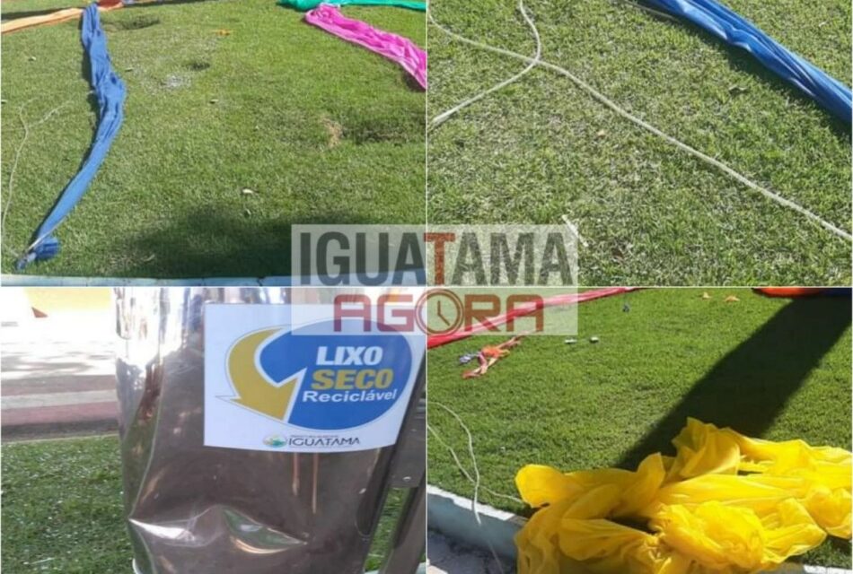 Ato de vandalismo destrói parte da ornamentação de carnaval em praça de Iguatama