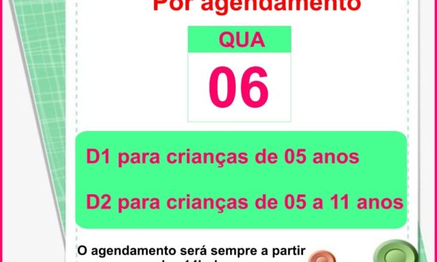 Liberado agendamento da vacinação de crianças contra a Covid-19 em Formiga