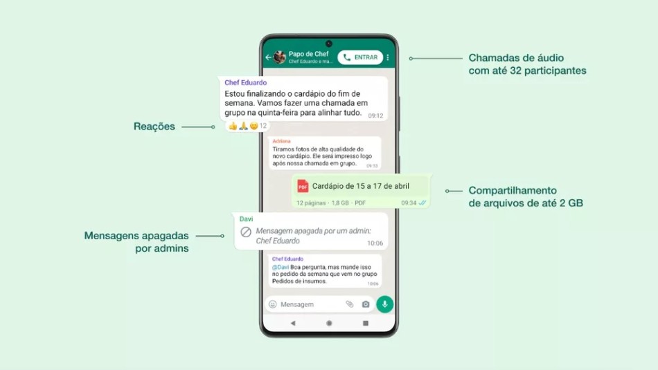 WhatsApp anuncia pacotão de melhorias: reações nas mensagens, envio de arquivos grandes e mais