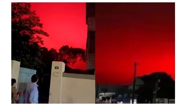 Moradores de cidade da China são surpreendidos por céu vermelho