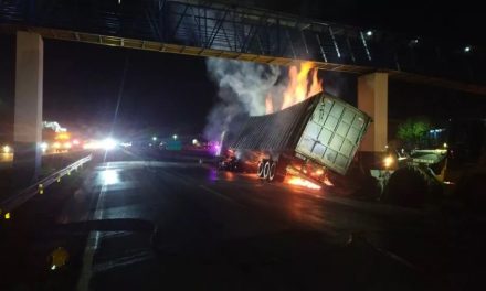 Carreta carregada com carvão pega fogo na BR-262, em Nova Serrana