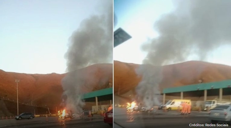 Carro pega fogo e fica completamente destruído na BR-040