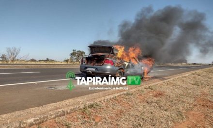 Bombeiros combatem incêndio em veículo na BR-262