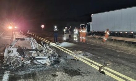 Motorista morre após carro bater de frente com caminhão e pegar fogo na MG-050