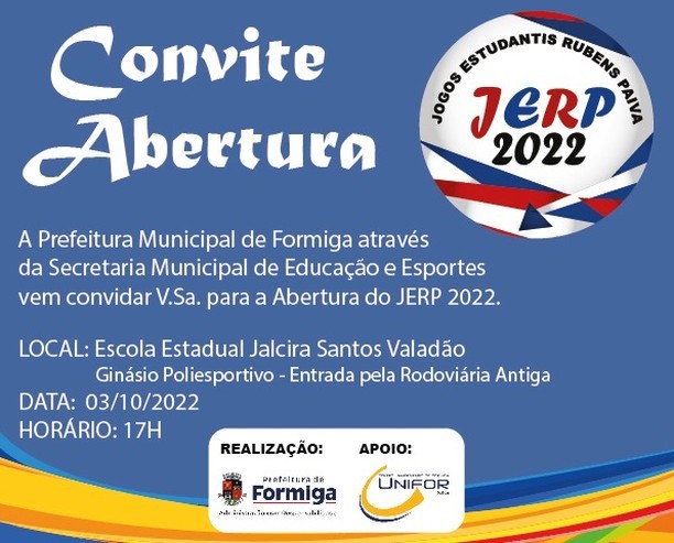 Cerimônia de abertura do JERP 2022 ocorrerá na próxima segunda-feira