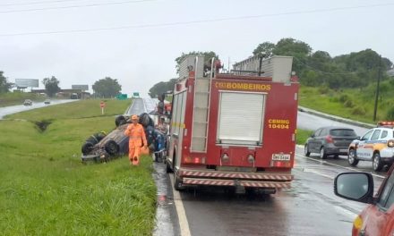 Carro ocupado por duas mulheres capota na MG-050, em Formiga