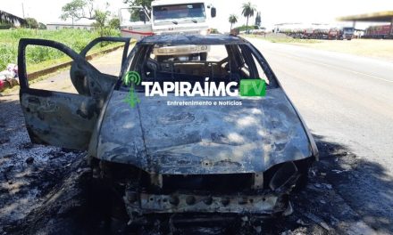 Carro fica destruído após pegar fogo na BR-262