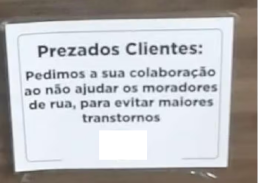 Padaria de Divinópolis é criticada por cartaz contra ajuda a ‘moradores de rua’