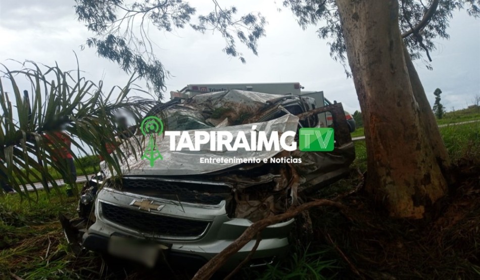 Família fica ferida após carro rodar na pista e bater em árvore na BR-262, em Campos Altos