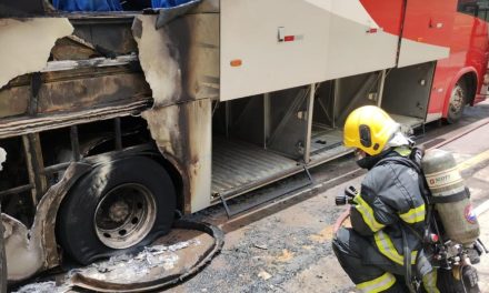 Ônibus pega fogo na MG-050, em Divinópolis