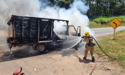 Caminhão baú pega fogo na MG-050