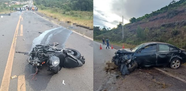 Homem morre após moto colidir de frente com carro durante ultrapassagem