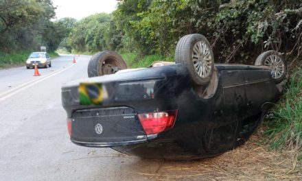 Motorista desvia de cachorro e capota carro na MG-431, em Itaúna