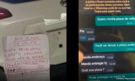 Ladrão furta placa de carro e exige Pix para devolver: ‘Evite problemas e gasto absurdo para fazer outra’