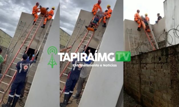 Homem trava coluna em cima de laje e é socorrido por bombeiros em Bambuí