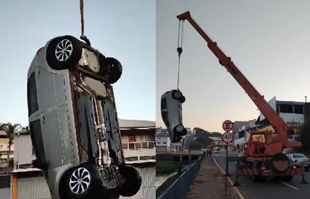 Mulher fica ferida após carro cair dentro de ribeirão