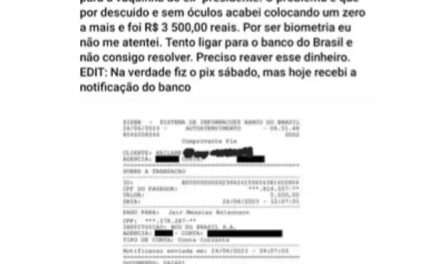 Mulher erra PIX e transfere R$ 3,5 mil para Bolsonaro