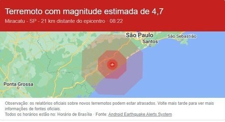 São Paulo registra terremoto de magnitude 4,7