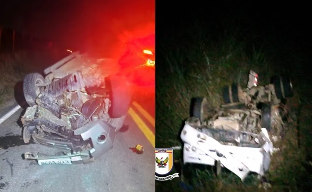 Carro capota e caminhão cai em barranco: acidentes em rodovias deixam três feridos no Sul de MG