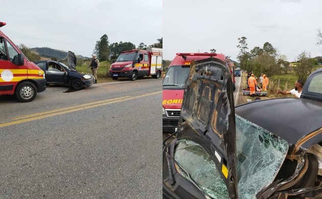 Colisão entre carro e carreta deixa três pessoas feridas no Sul de Minas