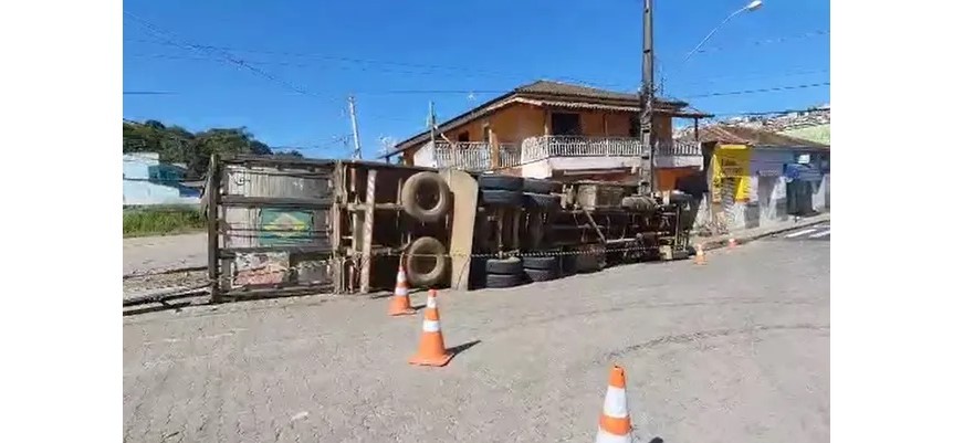 Caminhão carregado com cerca de 40 bezerros perde freio e tomba na BR-460, em MG
