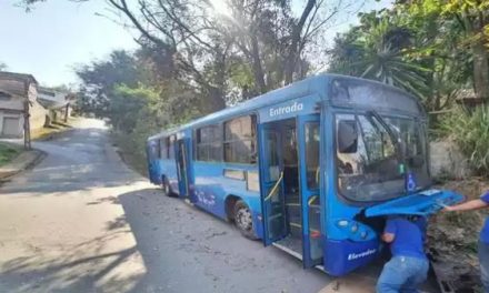 Ônibus perde freio, sobe em calçada e deixa quatro feridos