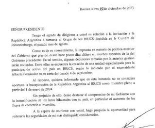 Milei diz em carta a Lula que não vai aderir ao Brics; Brasília fala em ‘zero surpresa’