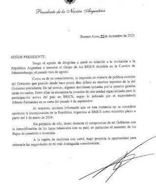 Milei diz em carta a Lula que não vai aderir ao Brics; Brasília fala em ‘zero surpresa’