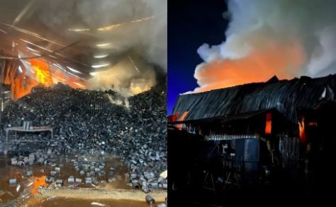 Galpão com materiais recicláveis e latas de leite em pó vencidas pega fogo