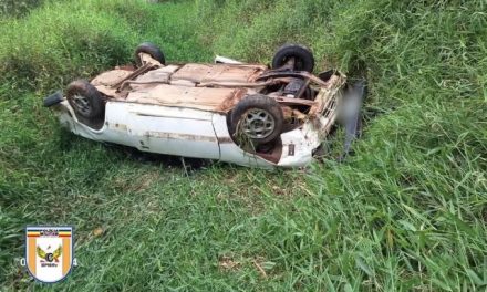 Carro com sete ocupantes capota na MG-455, em Andradas, MG