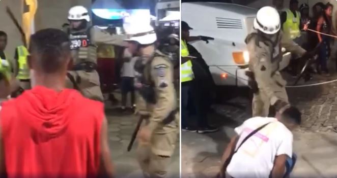 Policial militar agride folião com voadora durante festa de Carnaval