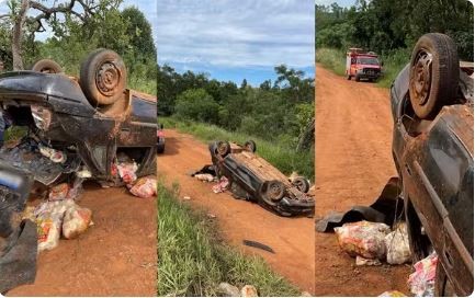 Motorista sofre ferimentos leves após carro capotar entre Machado e Paraguaçu, MG