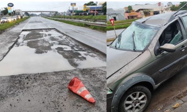 Buraco da Copasa provoca acidente na MG-050, em Divinópolis