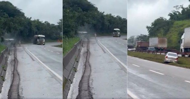 Motorista bate carro na Fernão Dias, grava vídeo e flagra sequência de acidentes em MG