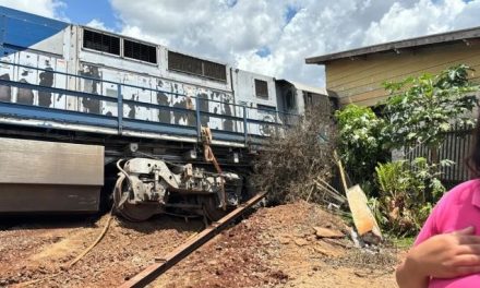 Carreta avança sinal vermelho, atinge trem em linha férrea e vagão invade casa após colisão