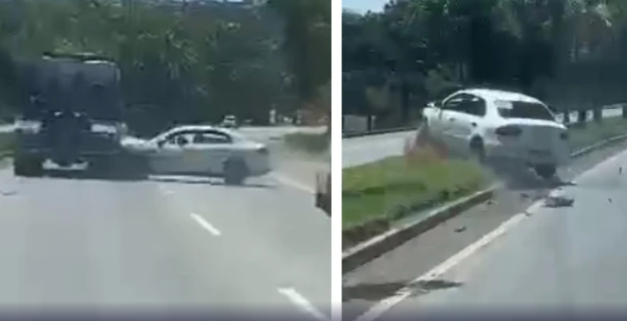Caminhão persegue e bate em carro na BR-381