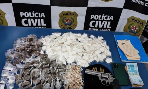 Operação da Polícia Civil de Campo Belo apreende grande quantidade de drogas, dinheiro, arma, entre outros