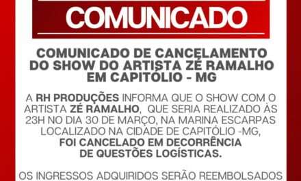 Show de Zé Ramalho é cancelado em Capitólio por questões logísticas