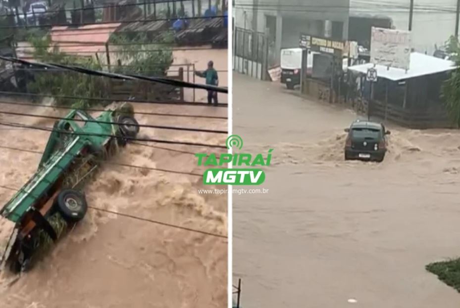Enxurrada alaga ruas e arrasta caminhão em Nova Serrana