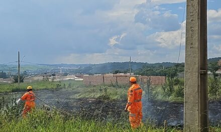 Bombeiros combatem incêndio em lote vago no bairro Dom Couto, em Formiga