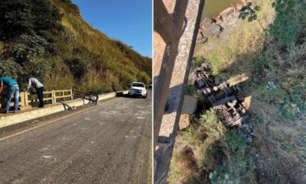 Caminhão despenca de ponte e motorista morre esmagado na BR-262