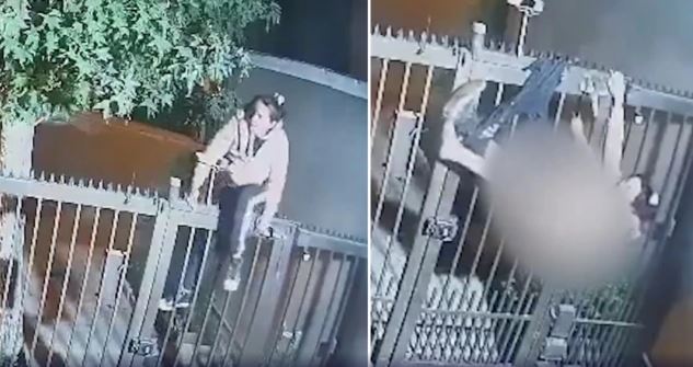 Calça agarra em portão e deixa mulher seminua durante tentativa de furto