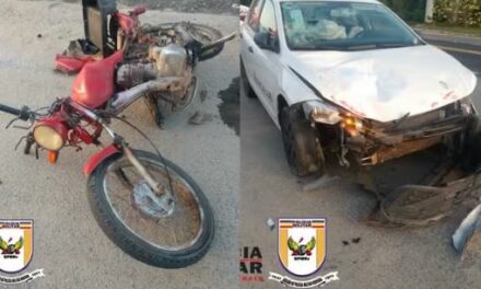 Idoso fica gravemente ferido após moto colidir contra carro na BR-265