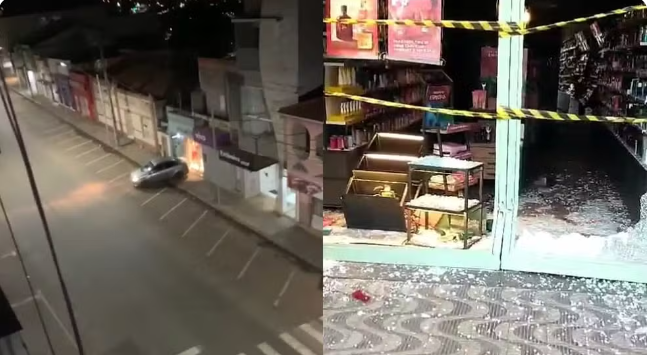 Assaltantes fazem motorista de carro de aplicativo refém e destroem entrada de loja em MG