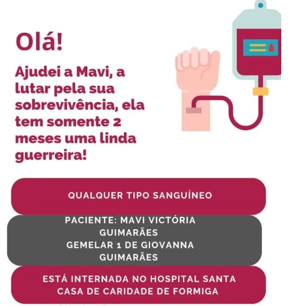 Família pede doação de sangue para recém-nascida internada em Formiga